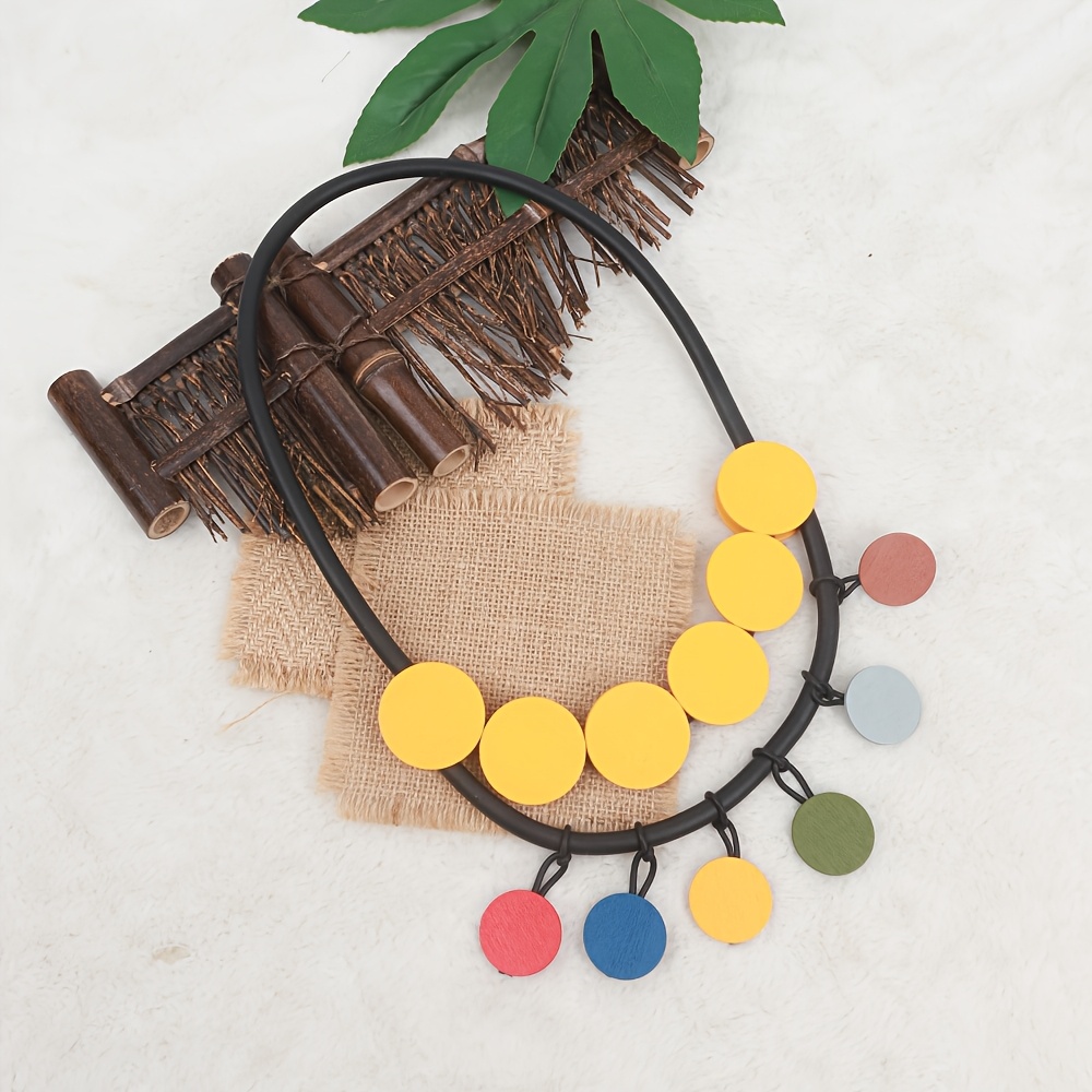 Bohemian Style Color-Block Round Patch Necklace, Trendy Accessory